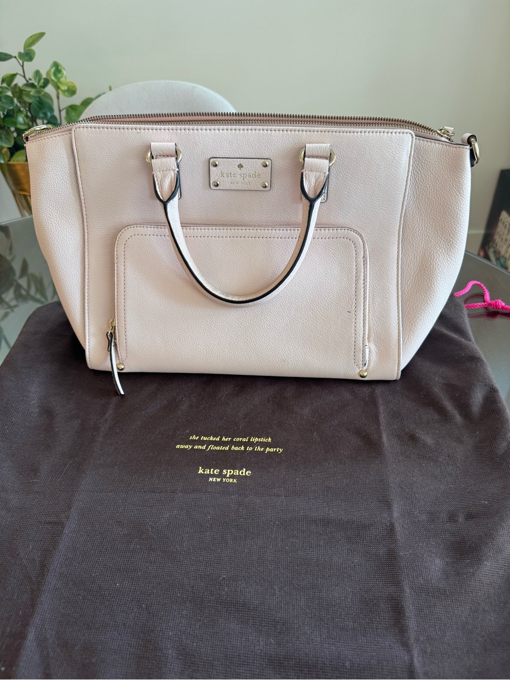 kate spade Pebbled Leather Tote in Pale Blush